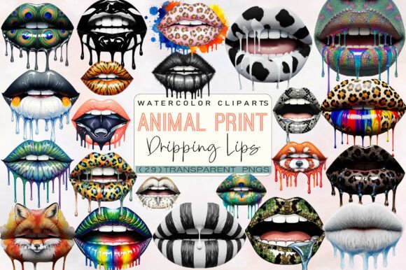 Download Animal Print Dripping Lips PNG Bundle - Dripping lips Collection