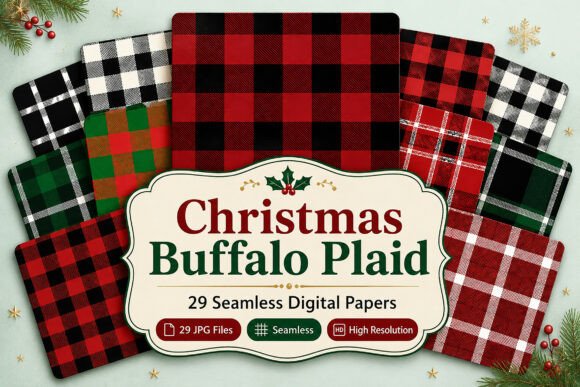 Download Christmas Buffalo Plaid Digital Set - Buffalo plaid Collection